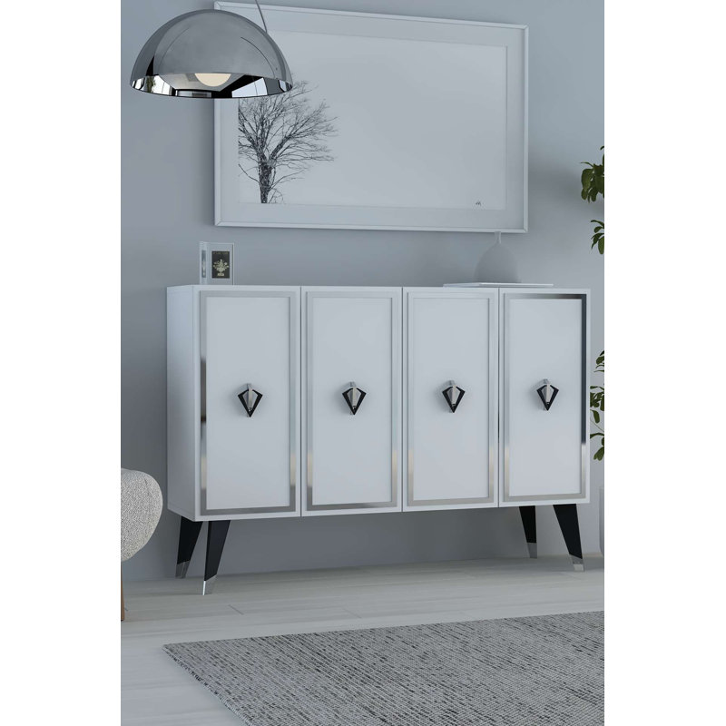 Console moderne avec plusieurs tablettes, finition blanche et noire, 47,2 po x 31,5 po x 11,6 po | 100% panneau de particules enduit de mélamine, épaisseur: 0,7 pouce | Conception murale, élégante et fonctionnelle pour la décoration intérieure