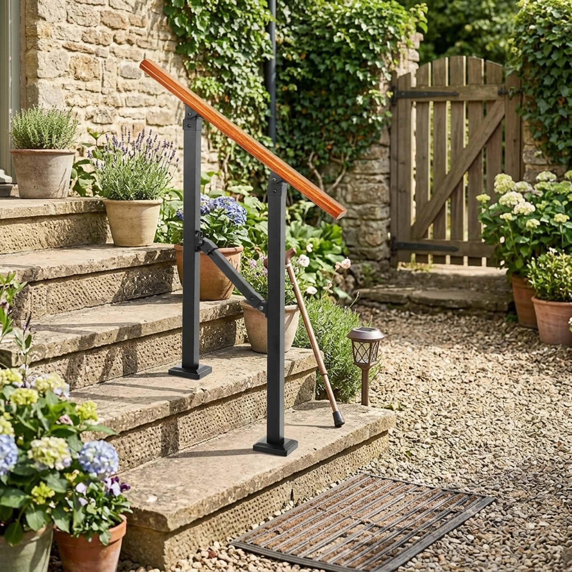 Modern Outside Step Rails ART TO WALK ON, INC. Outdoor Stair Handrail Kit Modern Metal Wood Grain ...