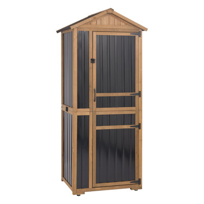 Outdoor Storage Cabinet With Sloped Roof, Adjustable Shelves, Lockable Door For Garden Patio Garage, 75.2" H