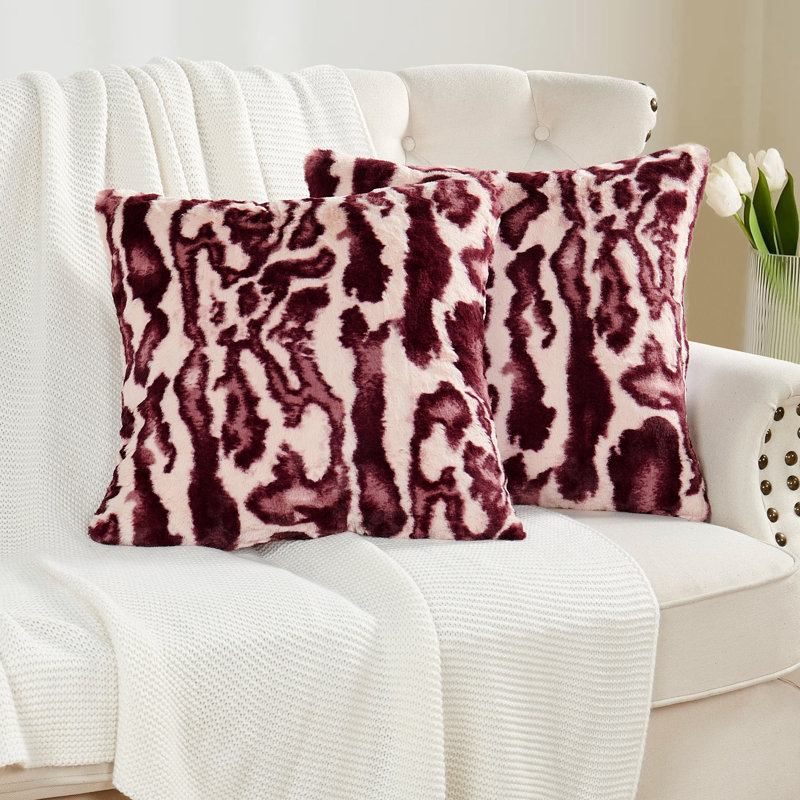 Wild Cat Animal Print Faux Fur Pillow Cover, Damson