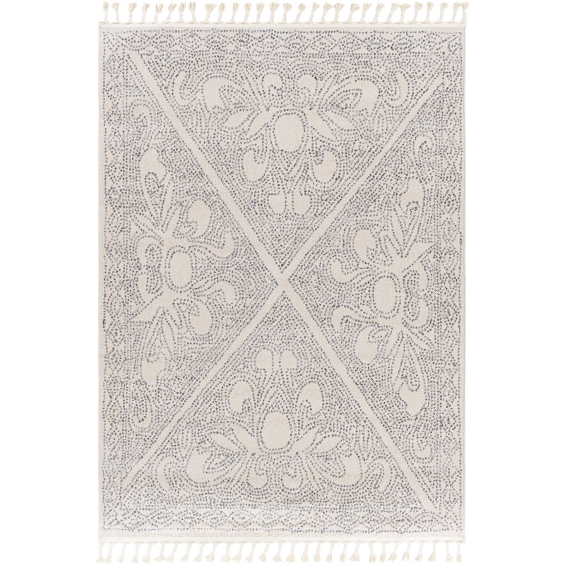 Tapis oriental gris anthracite / ivoire, Rectangle 5 pi 3 po x 7 pi 3 po