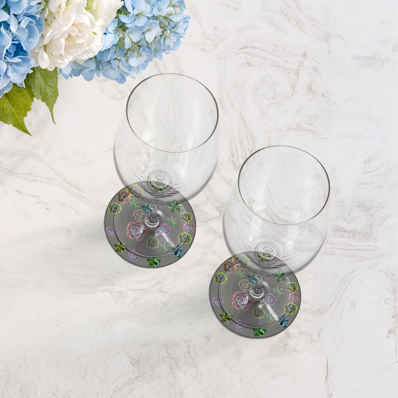 Succulents Floating Intenso Vegan Leather Round Coasters, Gray