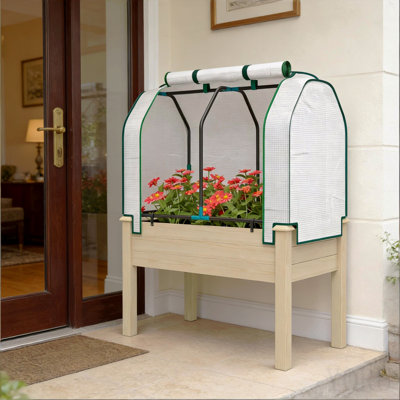 Boîte à fleurs compacte en bois, jardin extérieur rustique à cadre en acier pour la maison