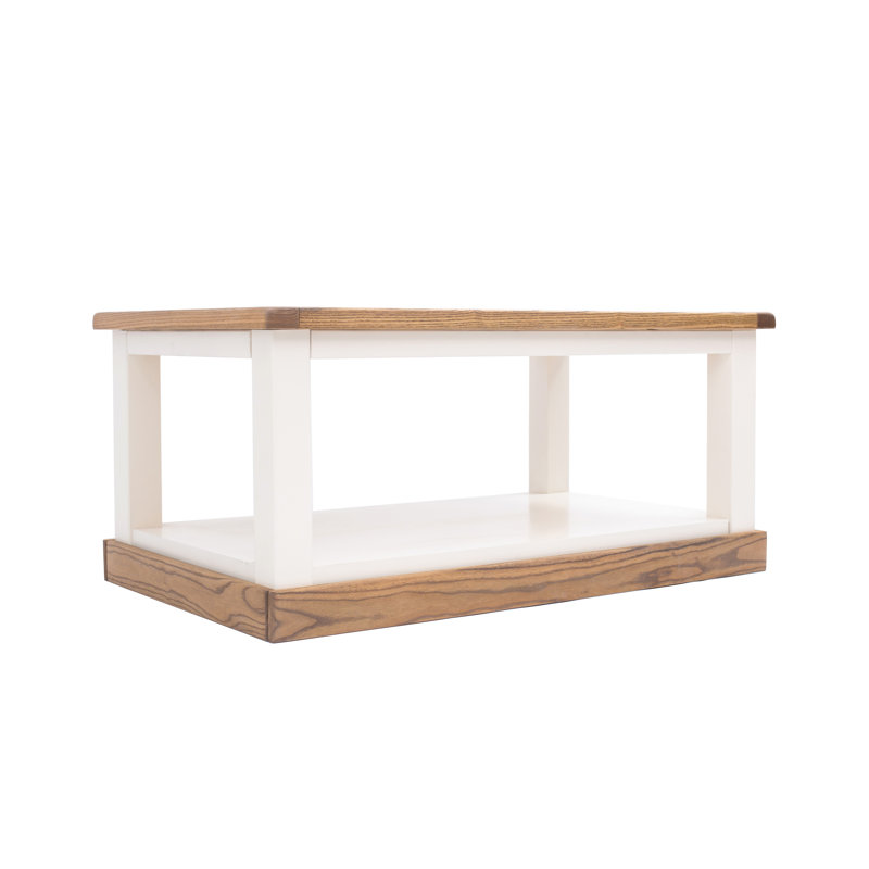 Harden Frame Coffee Table with Storage, Off-White/Oak Top