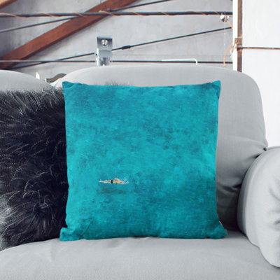 Swimmer In The Sea Painting Square Throw Cushion