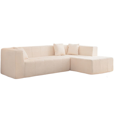 Beige Living Room , 105.5" L-Shaped Sectional With Deep Seat And Comfort, 3 Seats, Modular Floor Couch, Made Of Foam Couch Expansive Modern For Room,