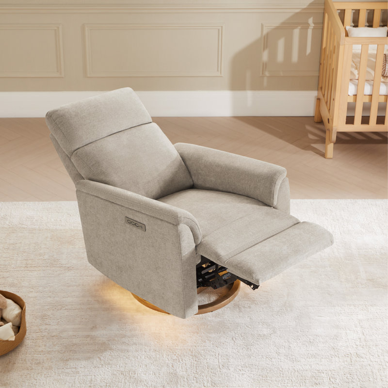 Linen Dual Motor Swivel Glider Power Recliner With Power Headrest and Nightlight, Khaki