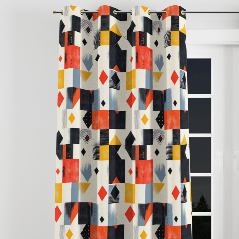 Patchwork Curtain panels - Yellow Minimal Quilt Grommet Curtain - 1 Panel, Gold Grommets, 52" W x 90" L