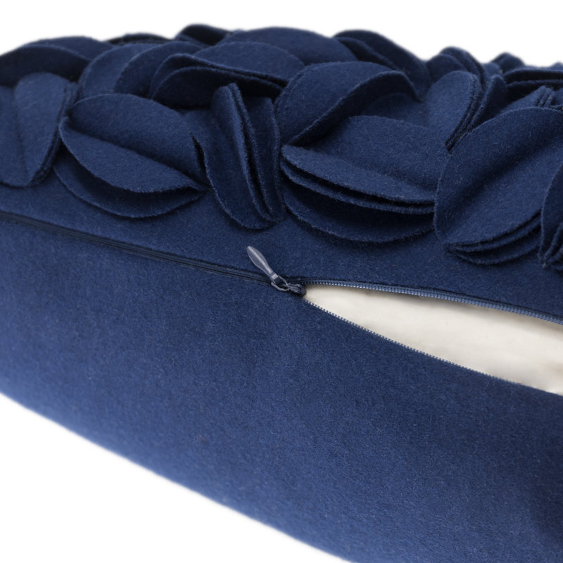 Embroidered Pillow Cover Decorative Floral Accent Pillow Case Home Decor Cushion Cover, Navy Blue - Wool