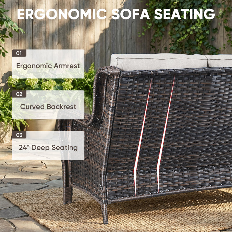 Carolina 5-Person Square Outdoor Conversation Set With 3-Seat Sofa And Armchair, Beige
