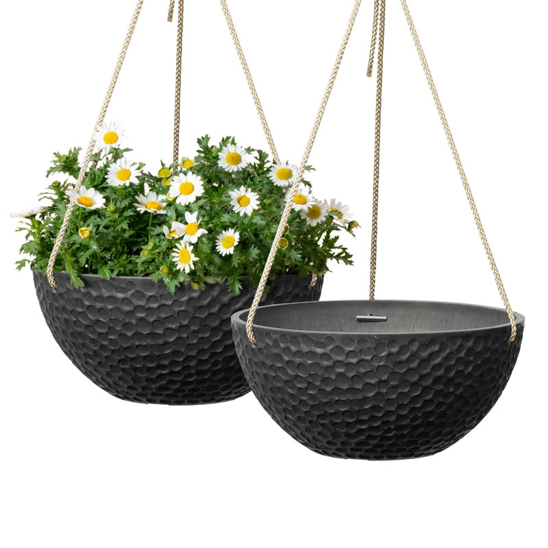 Bee Honeycomb Plastic Hanging Planter, Black, 4.7" H x 10" W x 10" D