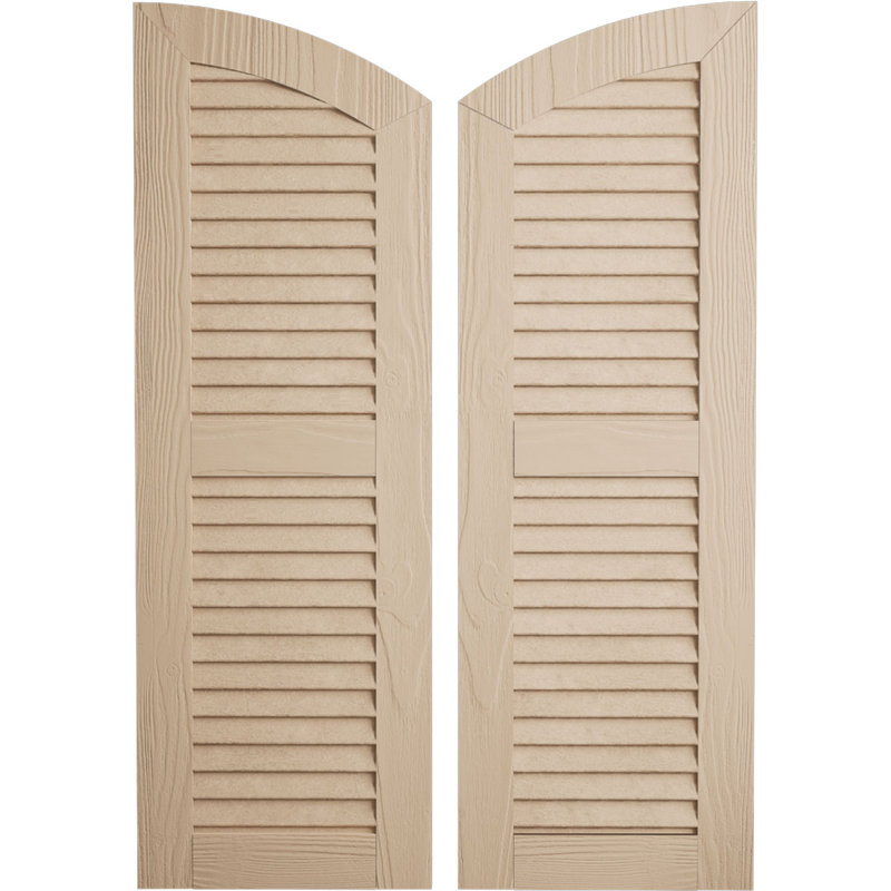 Timberthane Two Equal Louvre w/Elliptical Top Shutters, 18", Sandblasted Texture/Primed Tan, 70"