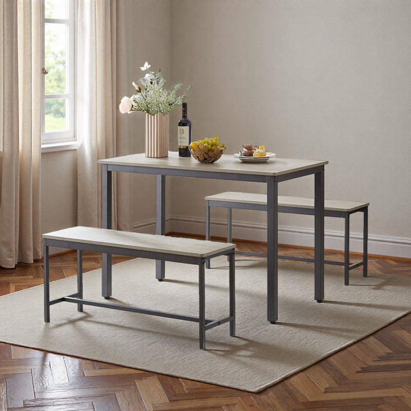 3-Piece Dining Table Set，Industrial Design Space-Saving Dining Set with Durable Frame, Gray, Gray