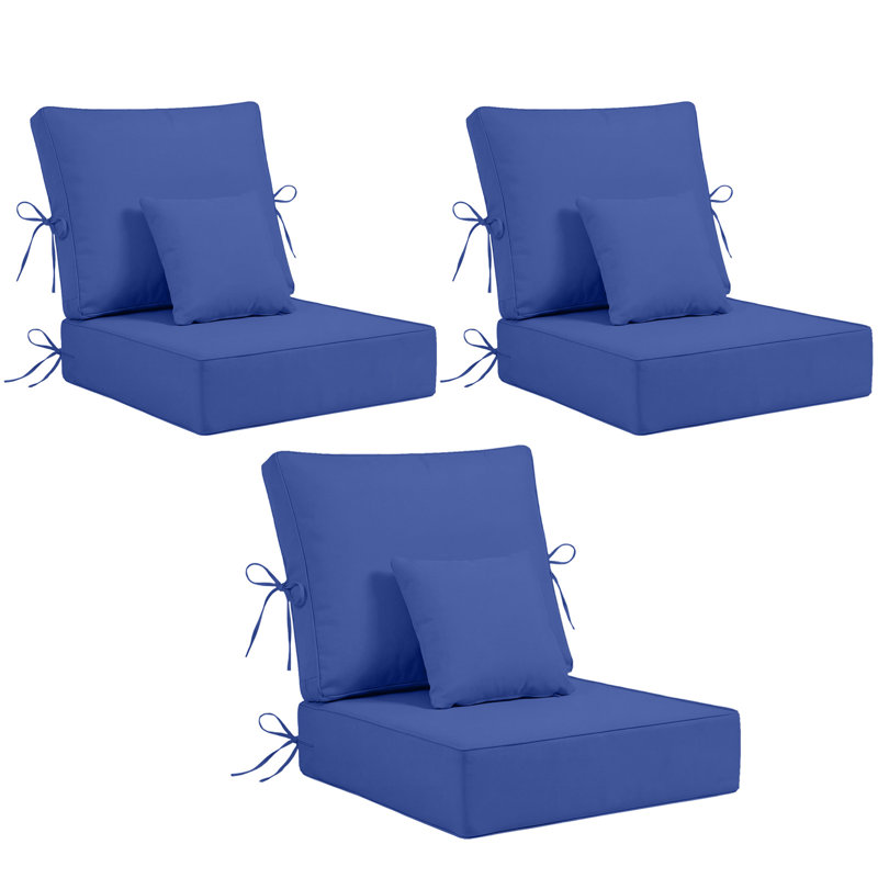 Back & Seat Patio Cushions For Outdoor Furniture24 X 24  X 6  Inch, Outdoor Replacement Cushion Set Of 3, Weather Resistant Patio Chair Cushions With Removable Cover And Straps, Navy Blue
