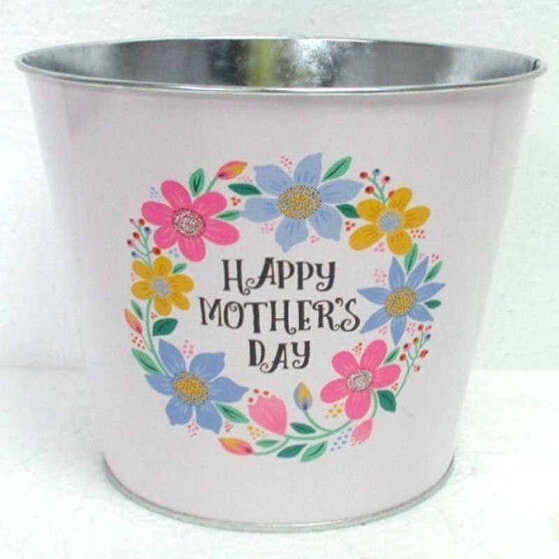 Happy Mother'S Day Floral Wreath Printed Metal Planter