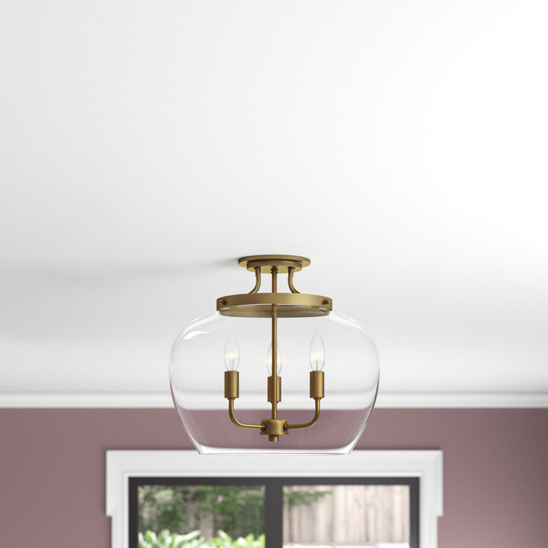 Jocelyn Glass Semi Flush Mount, Olde Brass