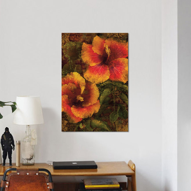 «Hibiscus I» par John Seba - impression d'art graphique, H 24 po x l 16 po x P 1 po, Papier d'art encadré noir, Blanc