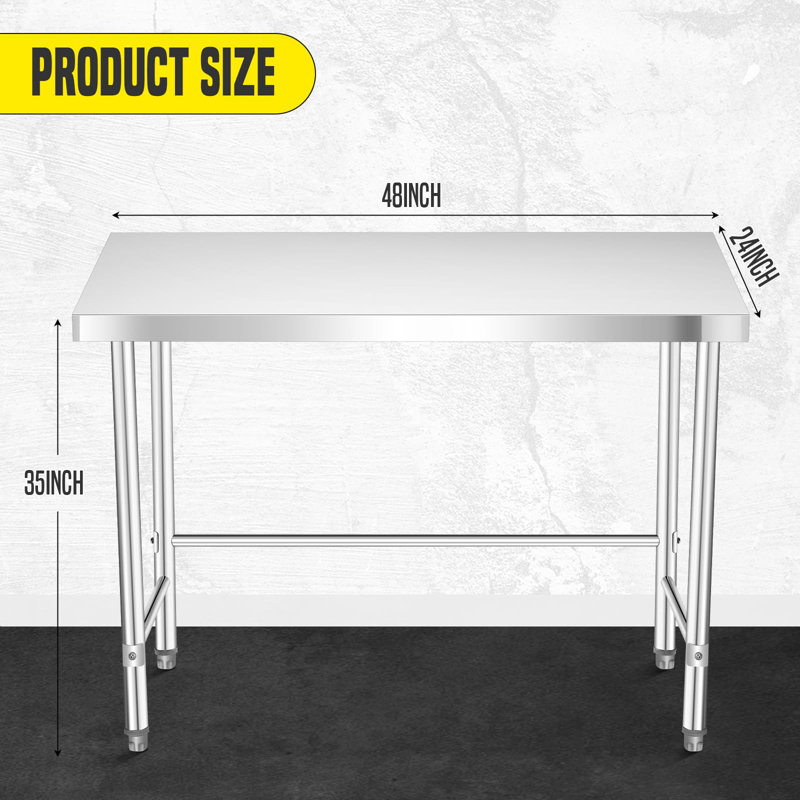 Stainless Steel Work Table, 35" H x 48" W x 24" D
