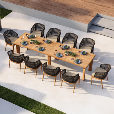 11 Pieces Outdoor Dining Table And Chairs Set Metal Rattan Furniture Set With Cushions For Lawn Backyard Patio Dining Set