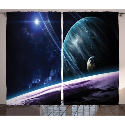 Space Universe with Planets and Dynamic Luminous Effects Celestial Body Astronomy Print Graphic Print & Text Semi-Sheer Rod Pocket Curtain Panels -  Ambesonne, p_25220_108x84