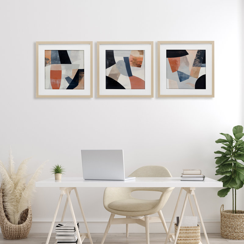 «Fragmented Visions Abstracts», ensemble de 3 reproductions encadrées sous verre, design par Mona Grace, H 16 po x l 48 po