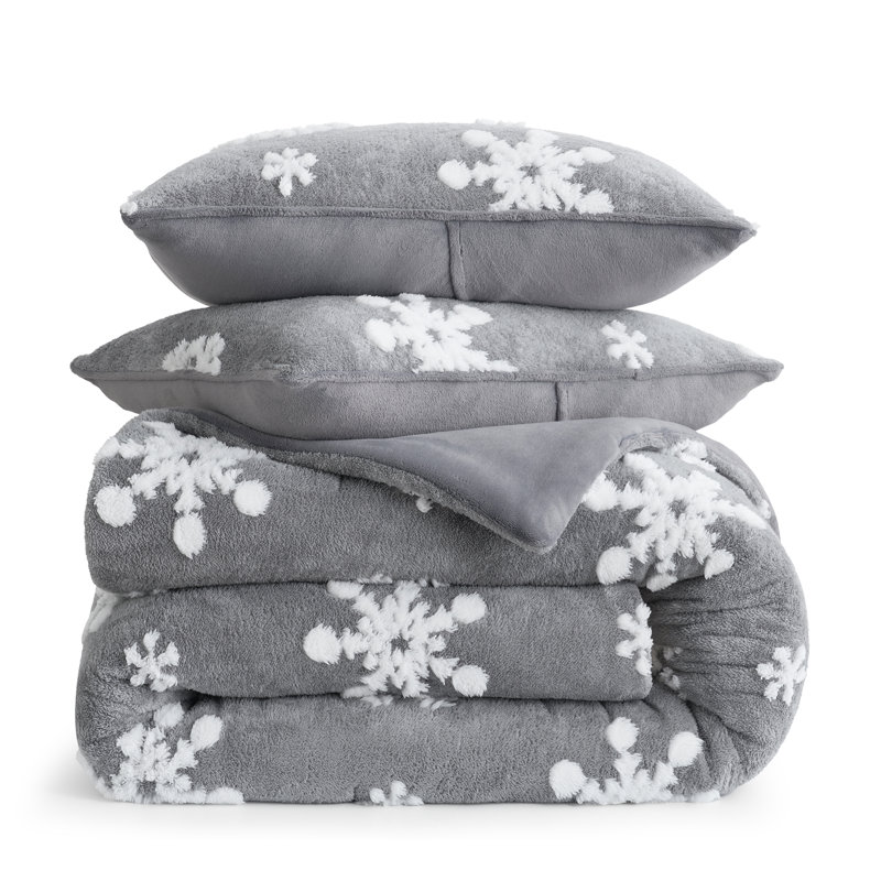Ensemble de literie 3 pièces Christmas Vibe, Motifs géométriques gris, Édredon grand + 2 taies d'oreiller standard
