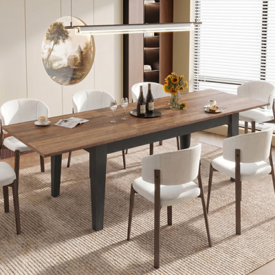 71"-106.6" Large Extendable Dining Table Wooden Rectangular Expandable Kitchen Table For 6~8 People