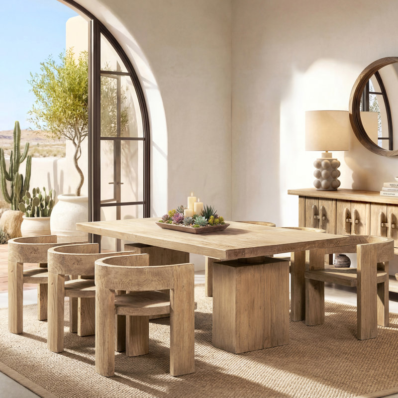 Calder 85" Solid Reclaimed Elm Plinth 8-Person Dining Table