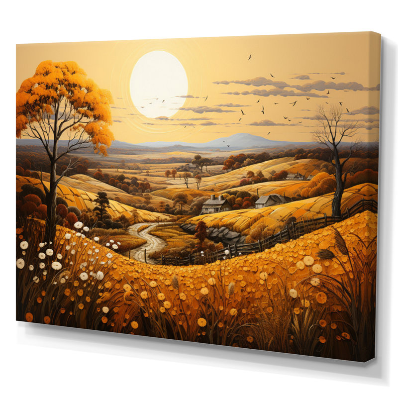 Farm Farm Harvest Pointillism VI - reproduction, H 16 po x l 32 po x P 1 po, Toile tendue