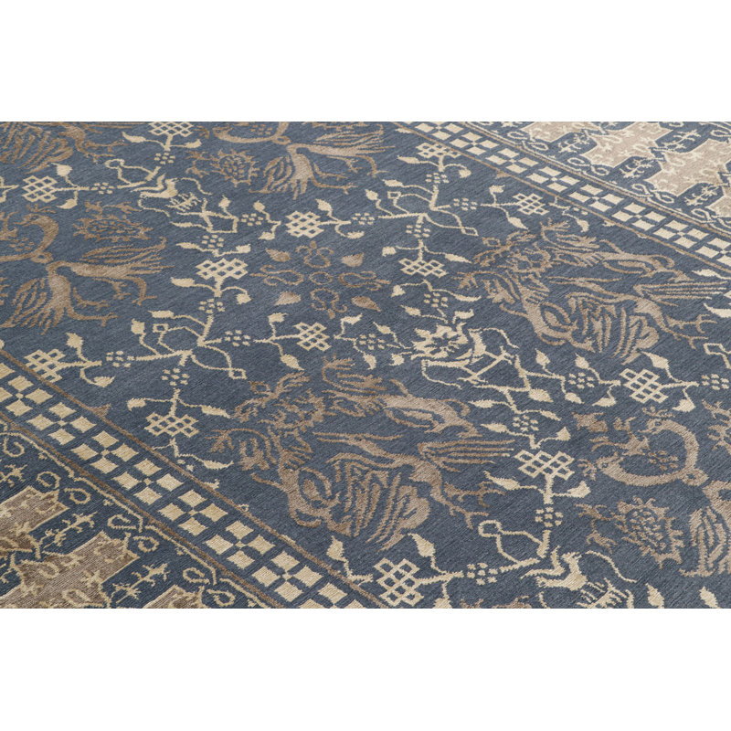 Rug & Kilim’S European Style Dragon Rug In Blue With Bronze Pictorials