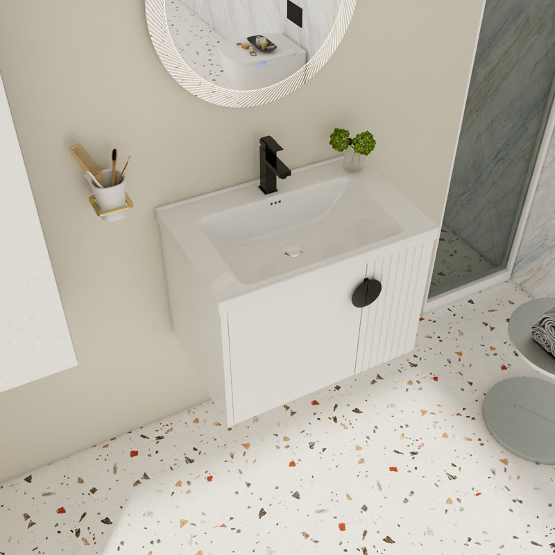Yoselin 27.75'' Single Bathroom Vanity with Ceramic Top, White