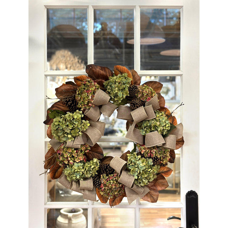 27" Fall Wreath with Hydrangeas and Pinecones