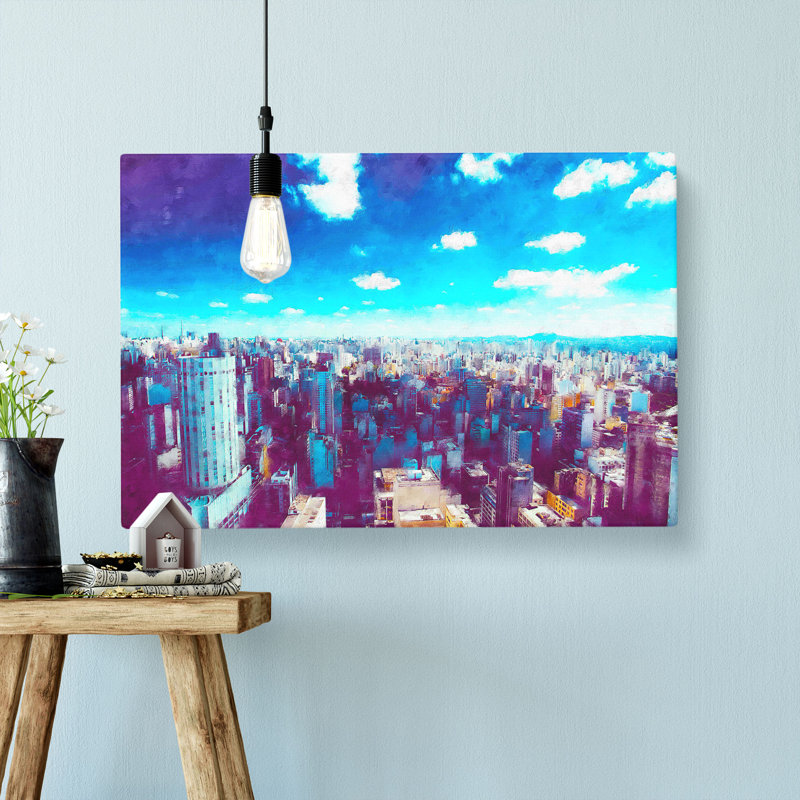 Sao Paulo Brazil Skyline Painting - Wrapped Canvas Print, 35cm H x 50cm W x 3cm D
