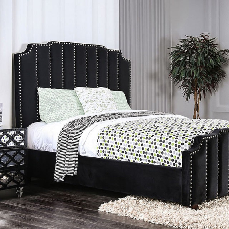 Linton Upholstered Bed, Black, Full