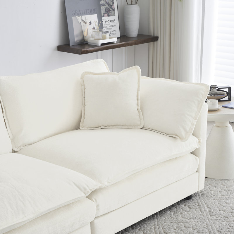 Prattsburgh Chenille Fabric Upholstered Sofa Chat Set, White