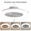 Ventilateur de plafond fermé 18 pouces avec lumière et télécommande, ventilateur encastré moderne à profil bas sans pales pour la salle à manger de la cuisine de la chambre à coucher