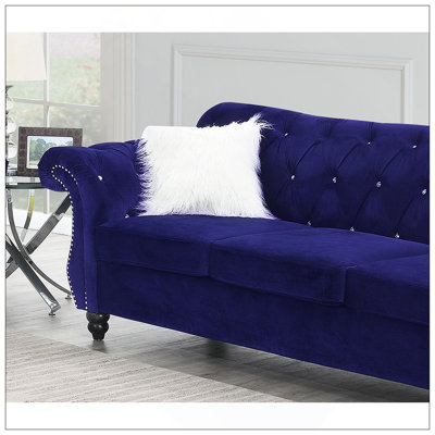 2Pc Sofa Set Living Room Furniture Indigo Velvet Upholstered Sofa Loveseat Crystal Tufted Seat Couch