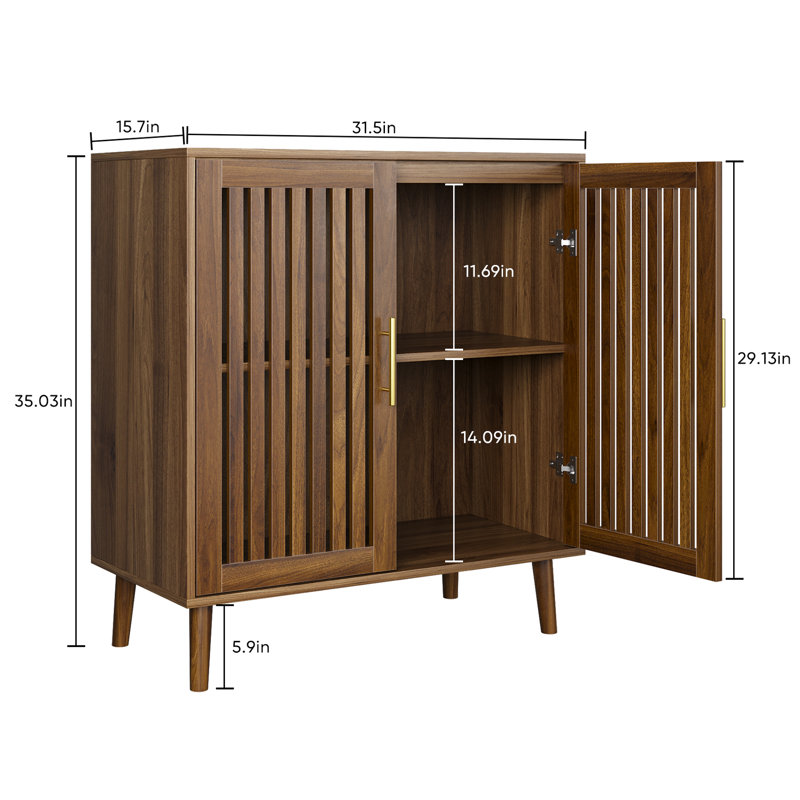 Buffet Cabinet - Walnut With Large Storage Compartments Louvered Doors Walnut, For Dining & Living Rooms