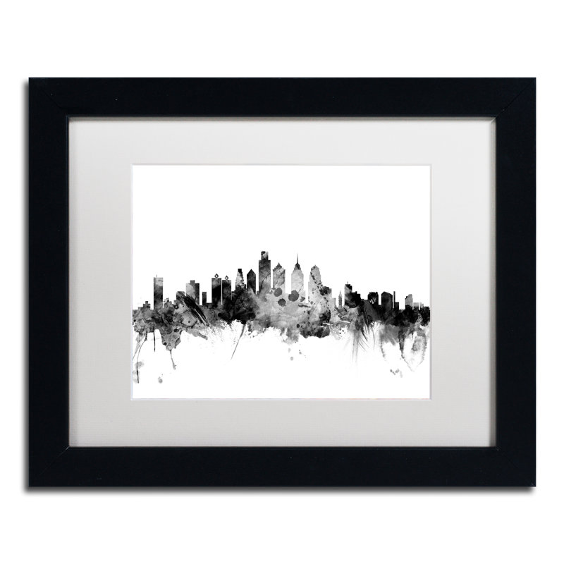 « philadelphia pa horizon b&w », impression encadrée, H 11 po x l 14 po x P 0,5 po, Blanc