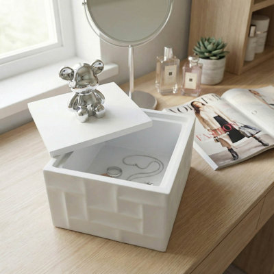 Boîte carrée en résine blanche matte avec couvercle et boîte décorative et rangement pour bijoux