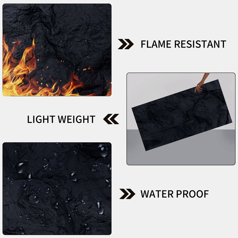 6-pack 3d Faux Stone Wall Panels, Waterproof Cement-texture Wainscoting Panels, Dark Black