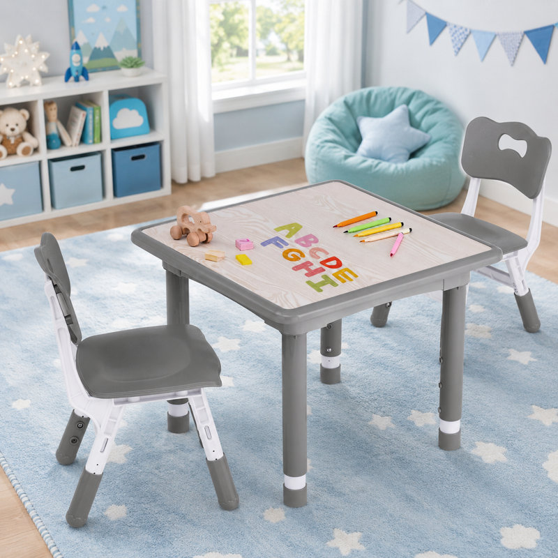 Kids Table and 2 Chairs Set, Height Adjustable (17.7"-26.1") Toddler Table and Chair Set, Multi-Activity Table with Graffiti Desktop, Children’s Table and Chairs for Classroom, Home & Daycare