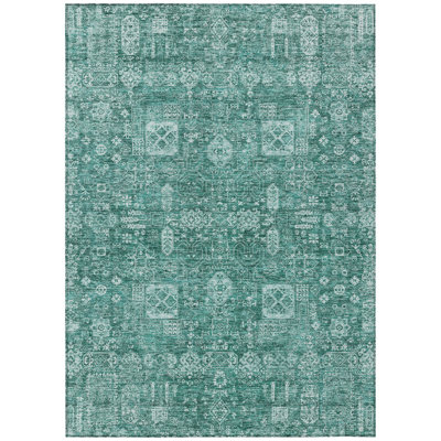 Tapis intérieur / extérieur vert foncé 8 pi x 10 pi lavable oriental turquoise