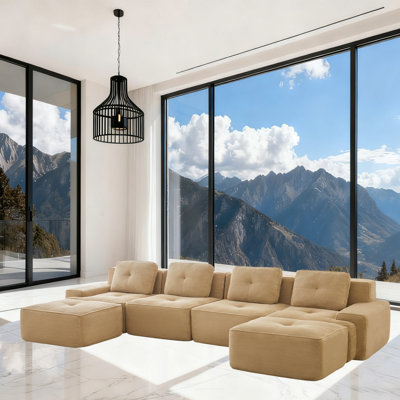 153" Modern U-Shaped Modular Sectional Sofa for Living Room, Corduroy Fabric,4-Seater Couch with Deep Seat with 2-Movable Ottoman, No Assembly for Liv by Latitude Run