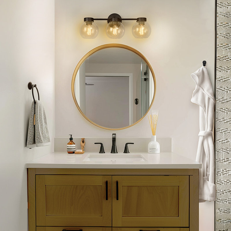 5-Piece All-In-One Dark Bronze Bathroom Kit With 24" 3-Light Vanity Light And Seeded Glass Shades