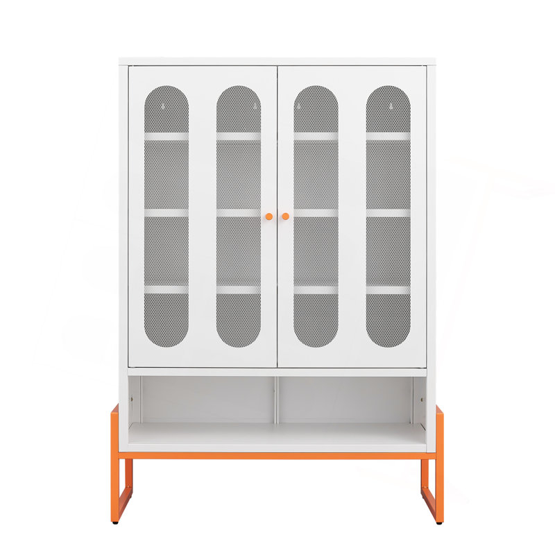 Armoire à chaussures moderne à double porte minimaliste avec portes réglables en maille et armoire de rangement à haut pied creux, compatible avec les aspirateurs robotiques