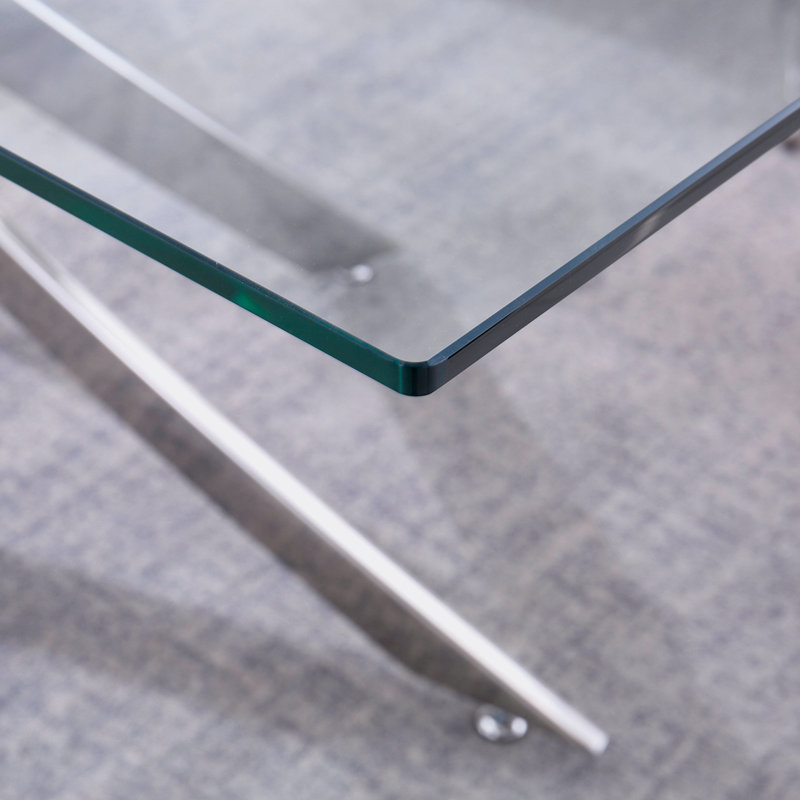 Glass Top Metal Base Dining Table, Silver