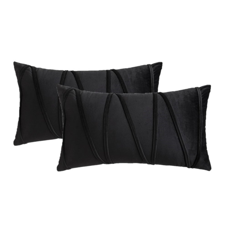 Throw Velvet Cross Lines Rectangular Cushion Cover, Cream