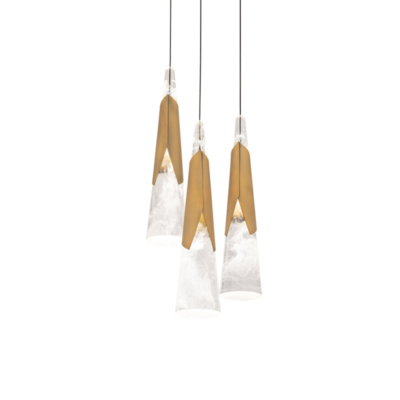 Kilt - Light LED Cluster Pendant, 3, 16" H x 12" W x 12" D, Aged Brass