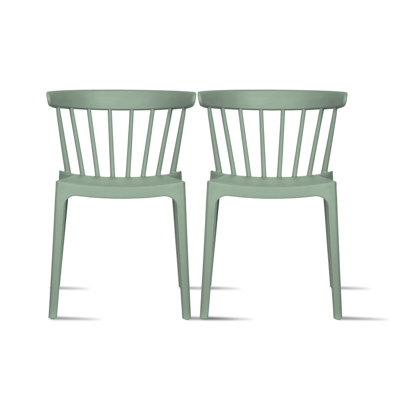 Ensemble de 2 chaises de patio empilables, ensemble de salle à manger à dossier bas et à lattes, Vert